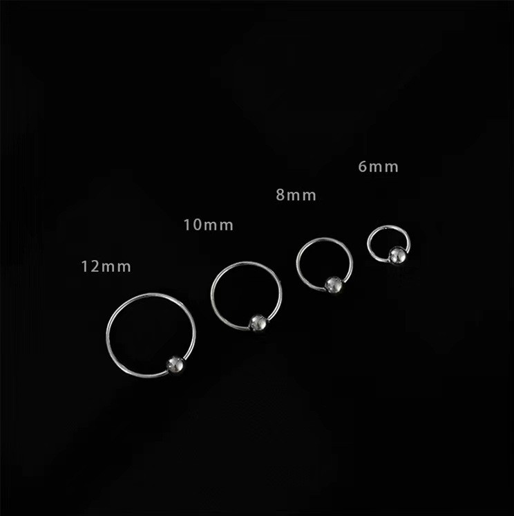 S999 STERLING SILVER PLAIN 1.2MM THICK ROUND ENDLESS BALL HOOP 6-12MM 2Pcs PE16