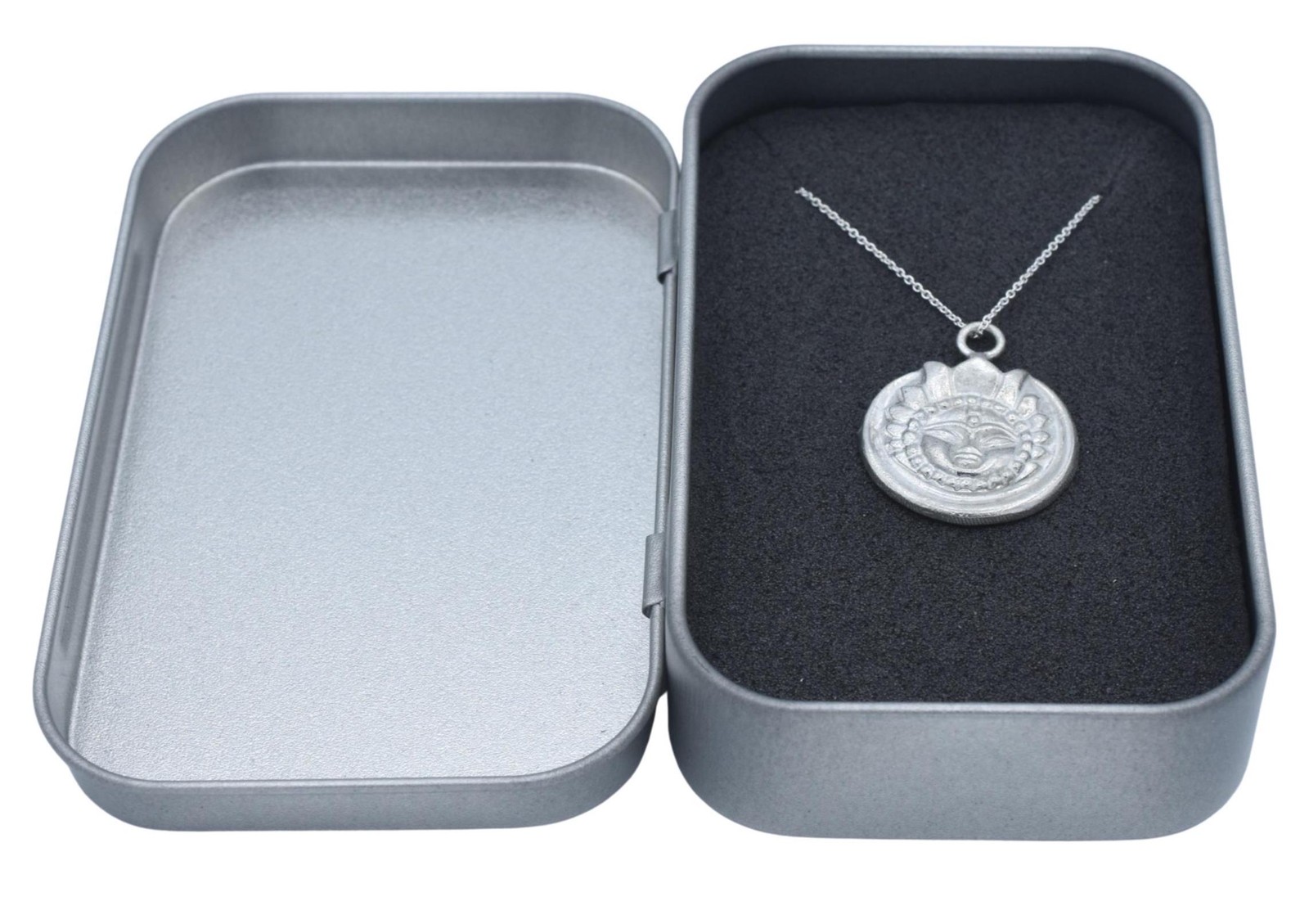 10th Anniversary Tin Pendant Aztec Style Face. Pendant/Necklace Gift UK