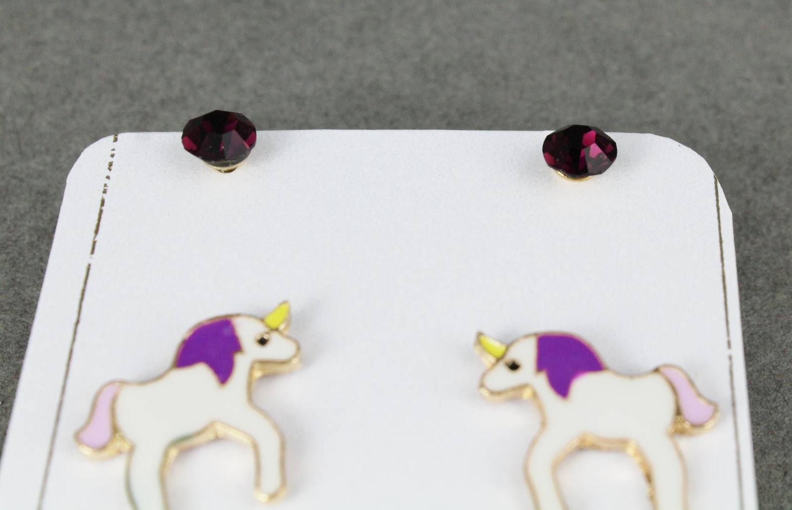 unicorn rainbow 3 pair earrings crystal bead stud post set pack purple
