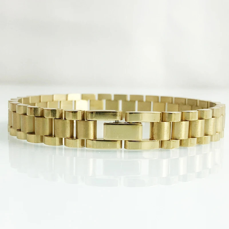 10MM Watchband Style Men’S Bracelets for Women Man Ladies Gold Color Stainless S