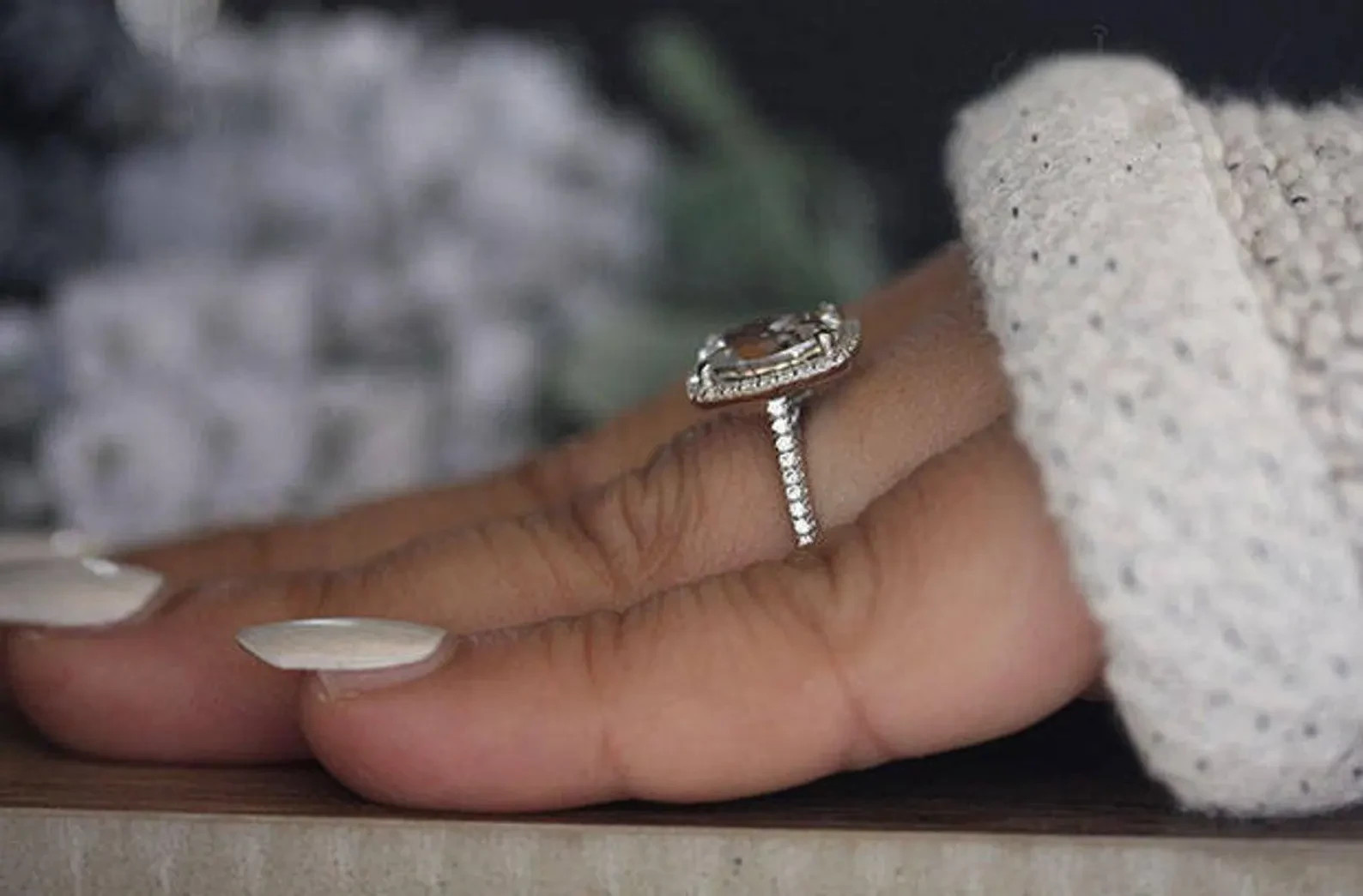 Elongated Cushion Cut Halo Moissanite Engagement Ring, Square Shape Wedding Ring