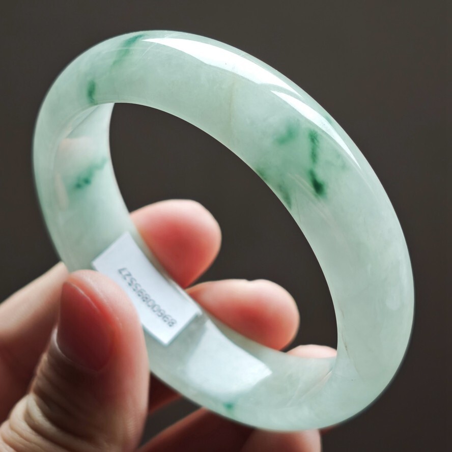 59mm Green White Emerald Icy Jadeite Jade Bracelet Bangle Burma Jade Bangle 2439