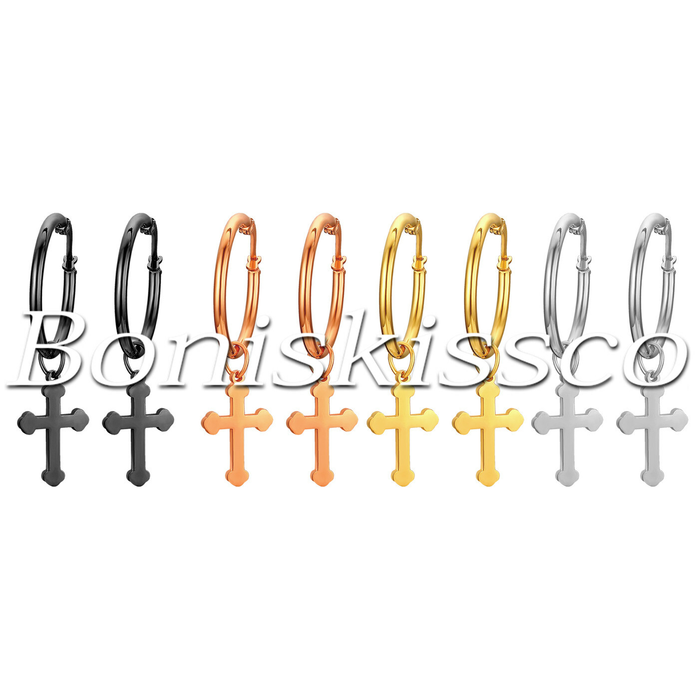 Men’s Women’s Stainless Steel Cross Ear Studs Dangle Drop Huggie Hoop Earrings