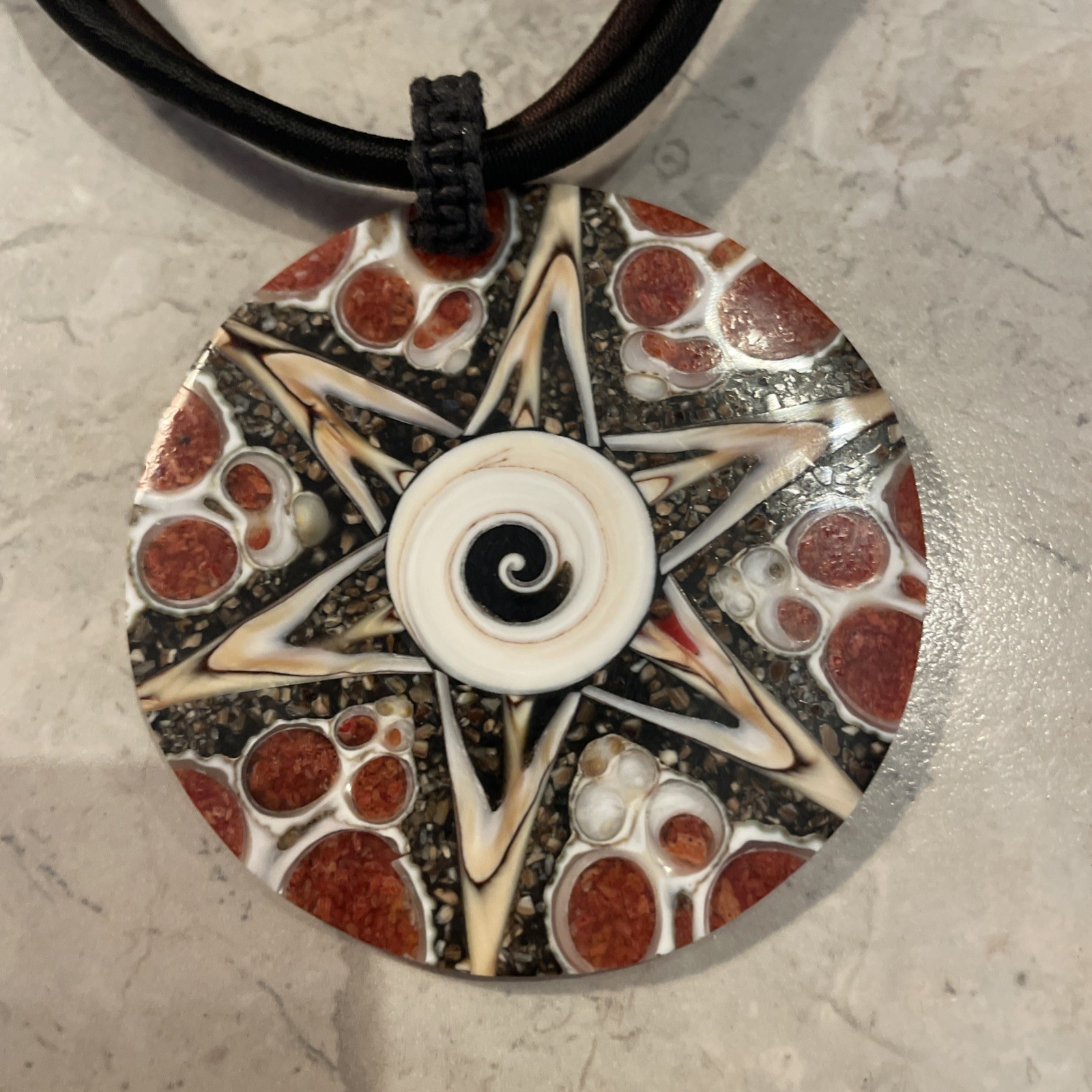 Boho Handmade Resin and Shell Pendant Necklace Adjustable To 14”