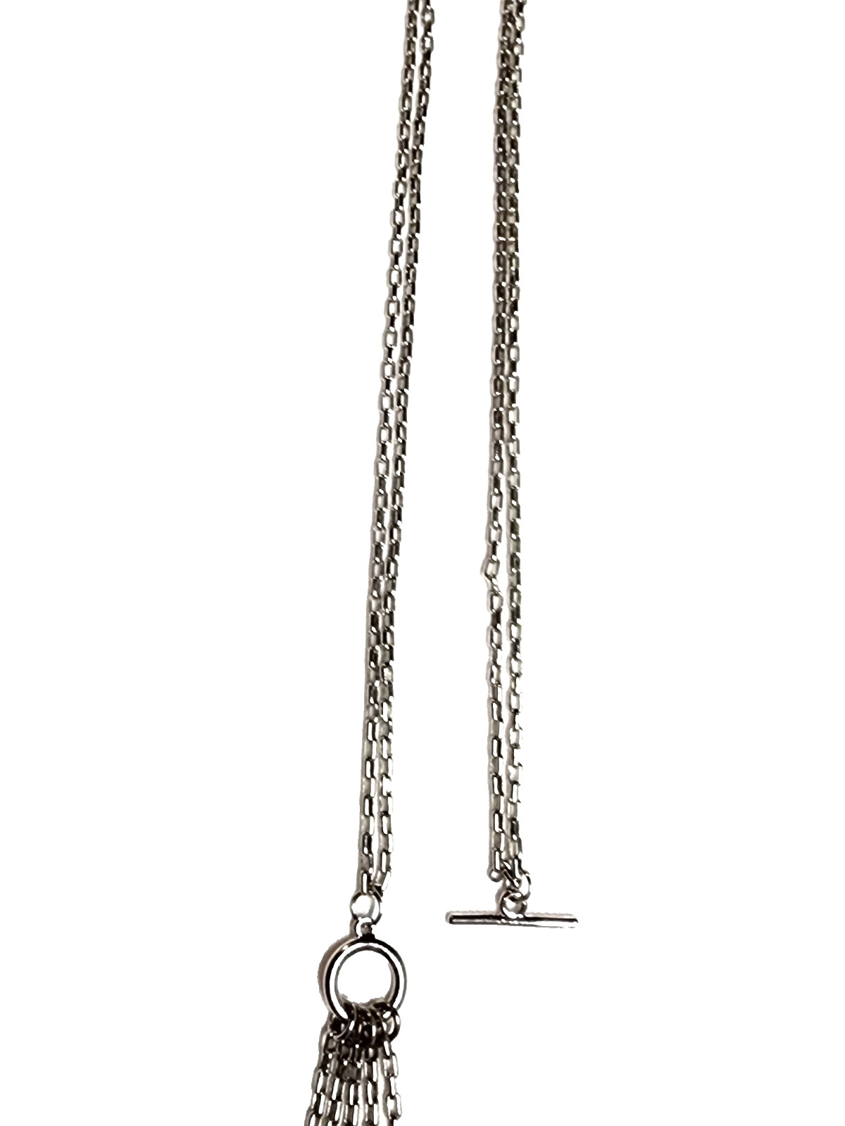 Black Gray Silver Tone Art Glass Bead Tassel Pendant Necklace 14″ Choker GUC