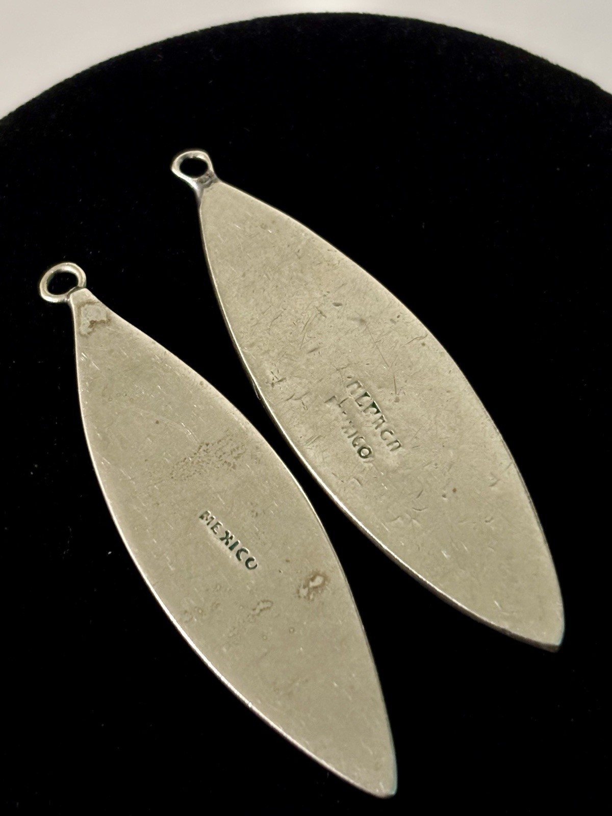 Vintage Mexican Alpaca Silver Abalone Shell Marquise Earring Drops missing hooks