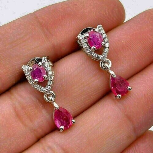 4 Ct Oval Cut Simulated Pink Sapphire Drop/Dangle Earrings 14K White Gold Plated