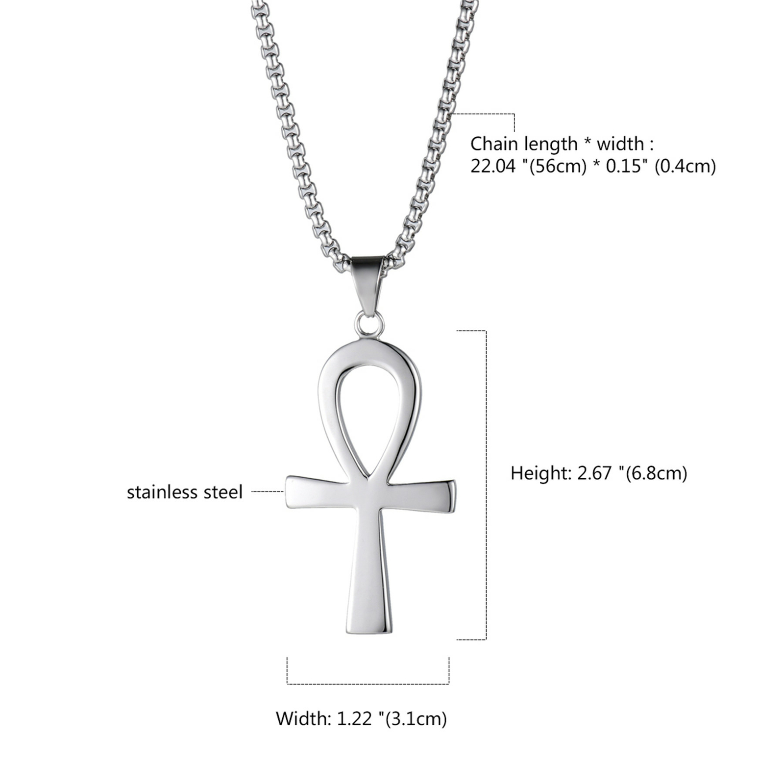 Men’s Stainless Steel Egyptian Ankh Cross Pendant Chain Necklace Silver Prayer