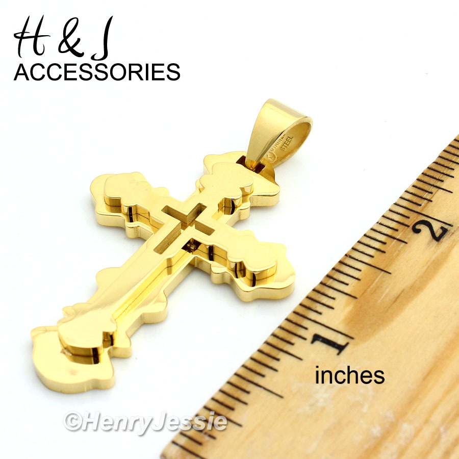 18-40″Stainless Steel 6mm Gold Plated Cuban Curb Chain Overlay Cross Pendant*P76