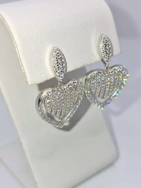 2Ct Round Cut Simulated Diamond Drop Dangle Heart Earrings 14k White Gold Plated