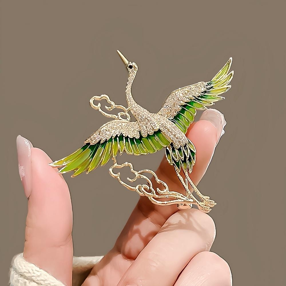 Vintage “Auspicious Clouds & Crane” Brooch Pin Chinese Style Qipao Accessory