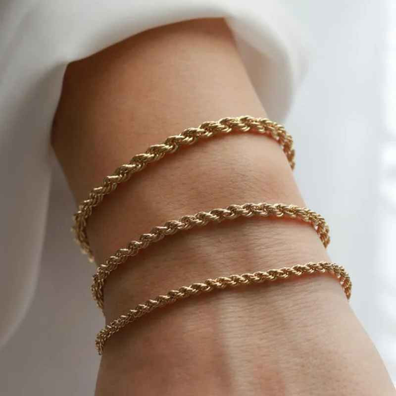 Unisex Rope Chain Bracelets for Men Women, Stainless Steel Twisted Links Chain