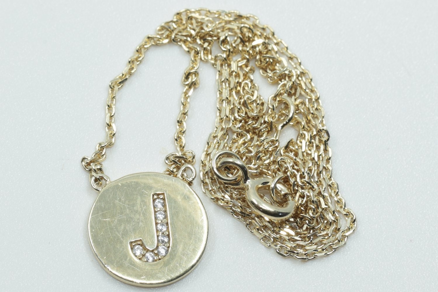 Sterling Silver Gold Tone Initial J Disc Pendant Necklace 925 Pave Stones 18