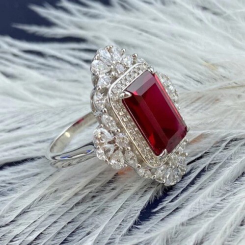 2.34Ct Emerald Simulated Ruby Women’s Cocktail Ring 14k White Gold Plated Silver