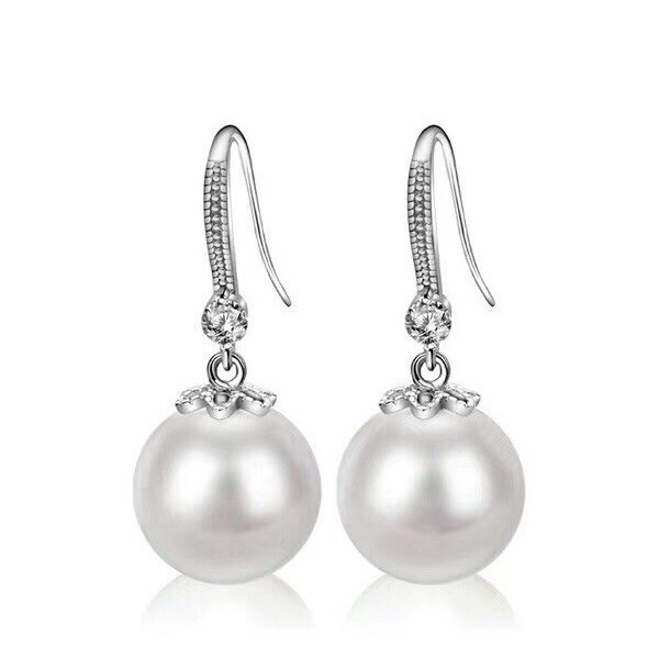 White Pearl Dangle Drop Earrings for Women,Elegant Pearl Earrings,Hook Earrings