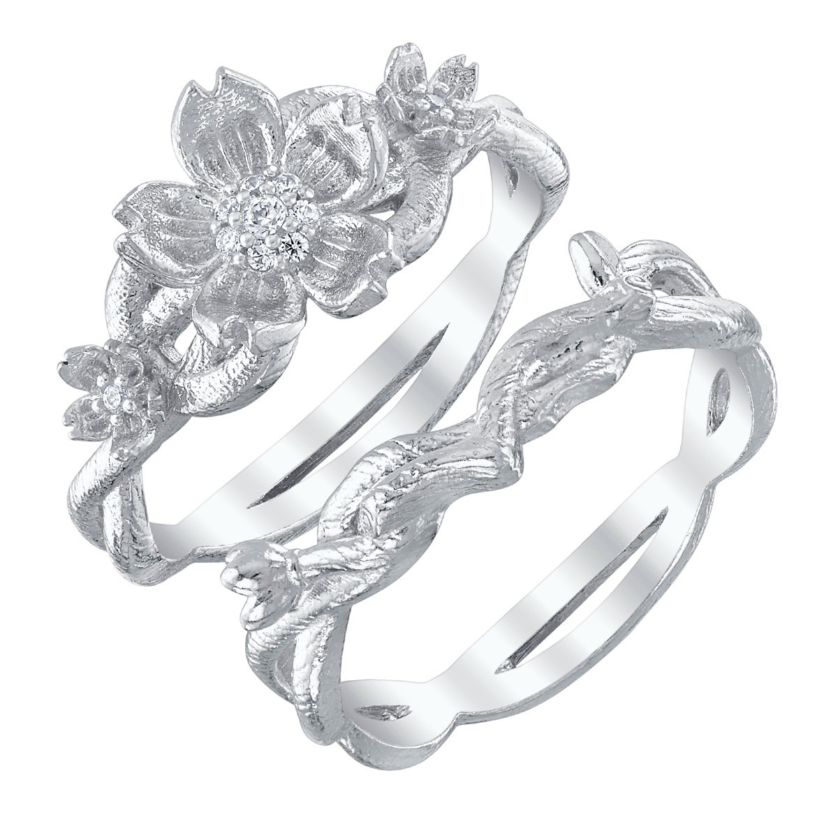Disney X RockLove ‘Disney Mulan’ Mulan Cherry Blossom Stacker Rings Silver Sz 5