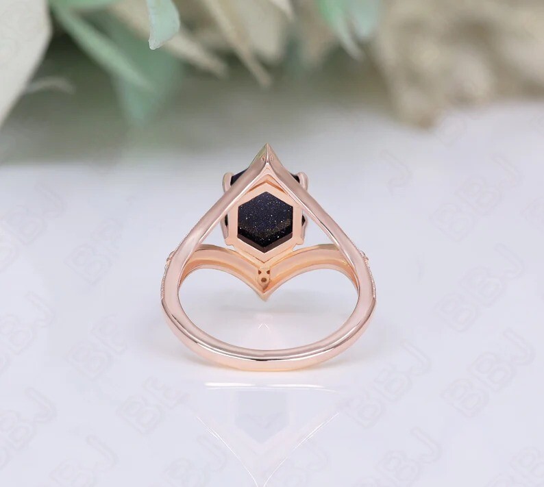 Hexagon Sandstone Engagement Ring Wedding Ring For Womens Anniversary Gift