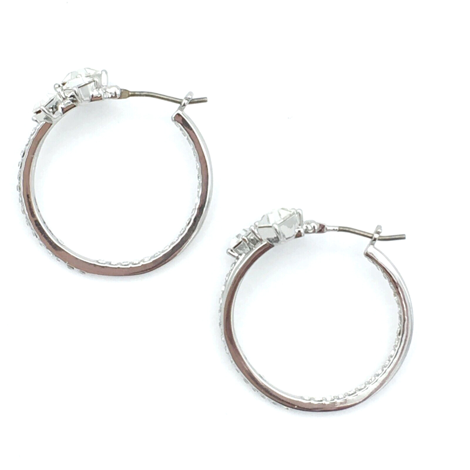 KARL LAGERFELD in & out earrings – NEW 1″ rhinestone hoops silver-tone crystal