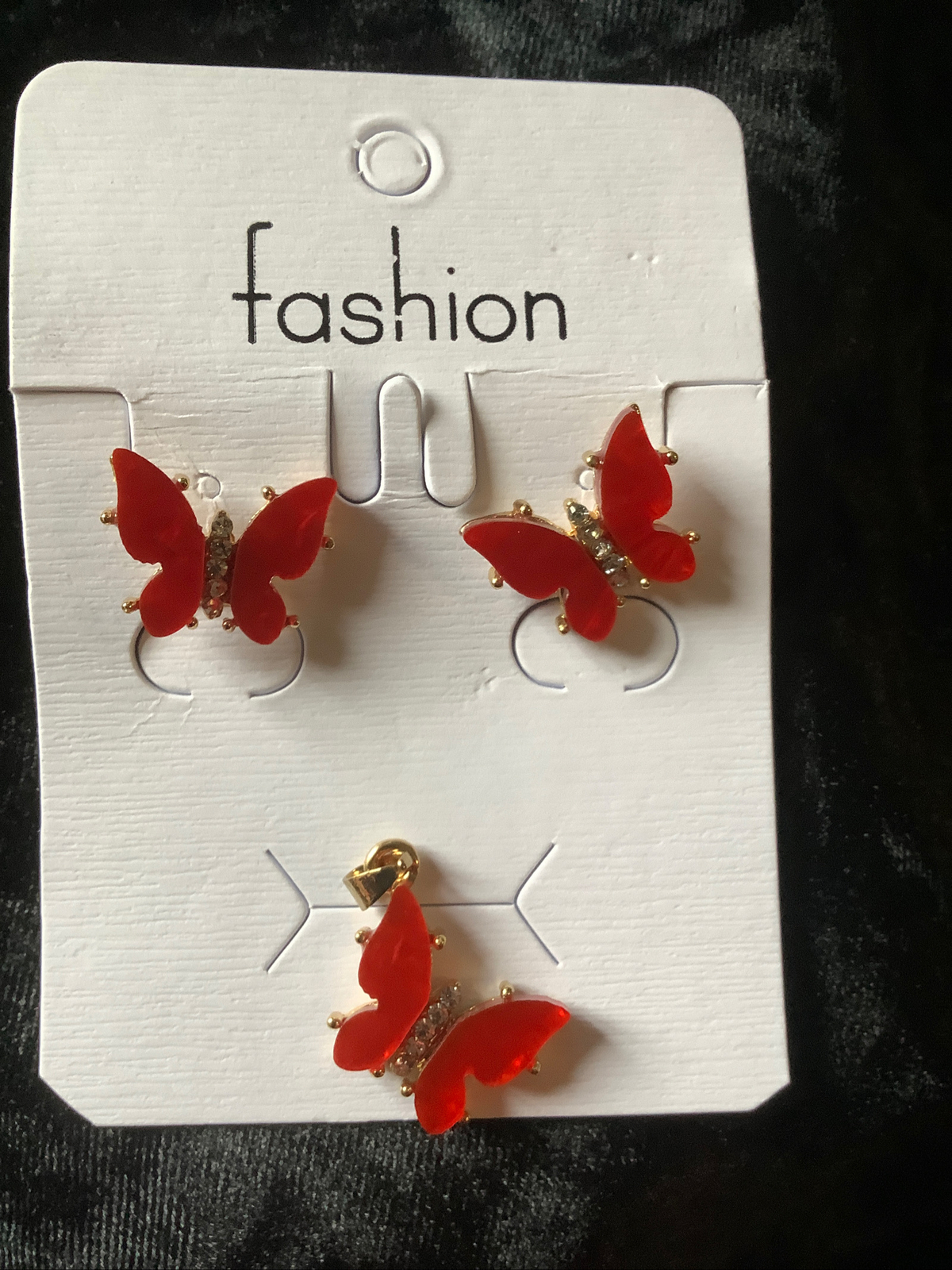 Set de Mariposa Oro Laminado Butterfly Red CZ Set