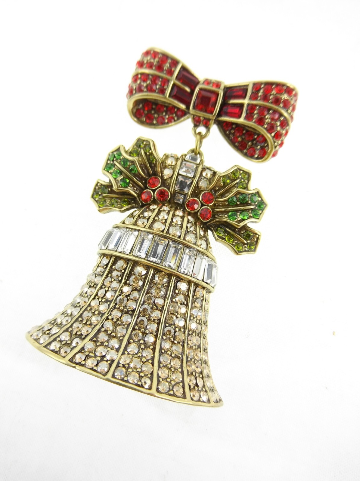 2.5″ Heidi Daus Ring-A-Ling Christmas Bell Brooch Crystal Pave Rhinestone