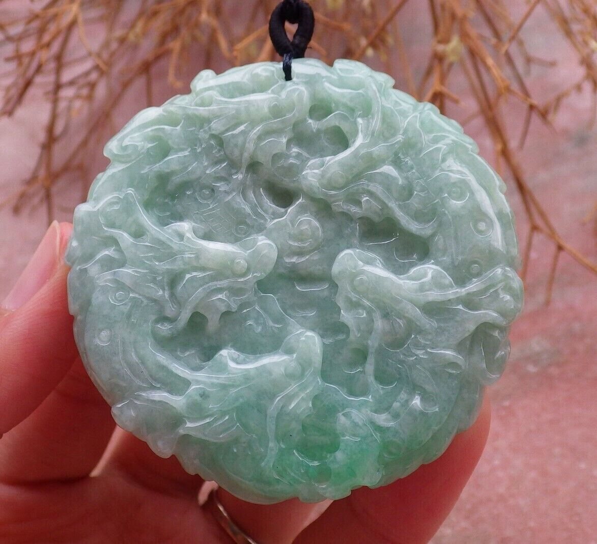 Video Certified Green Natural A JADE Jadeite Pendant 9 Dragon Circle 九龙 406982