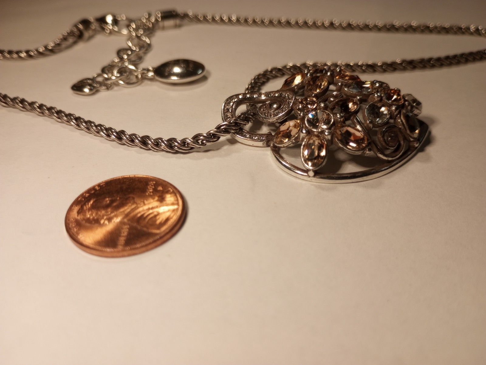 BRIGHTON Garden of Dreams Neutral Tones Crystal Heart Pendant Rope Necklace