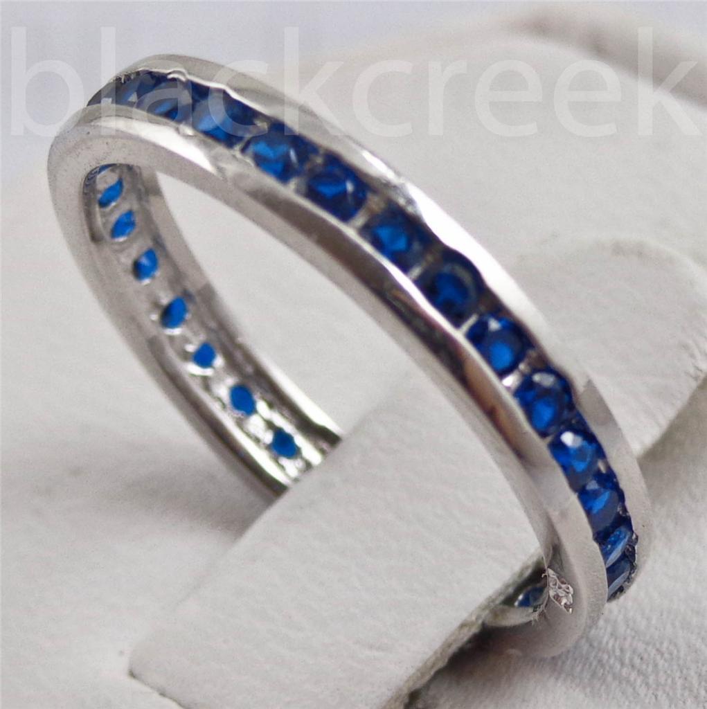 Blue C.Z. Eternity ~Solid Silver Ring/Band ~Size 4/5/6/6.5/7/8/9/9.25/10/10.25