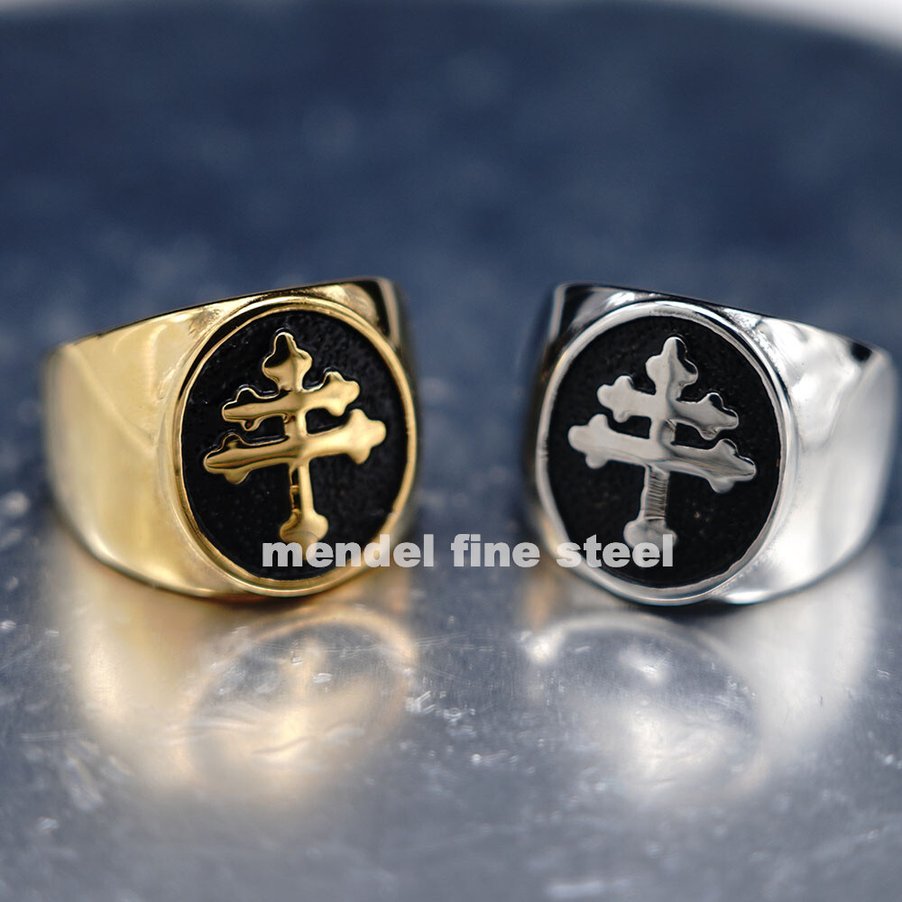MENDEL Mens Christian Patriarchal Double Cross Ring Stainless Steel Size 7 8-15
