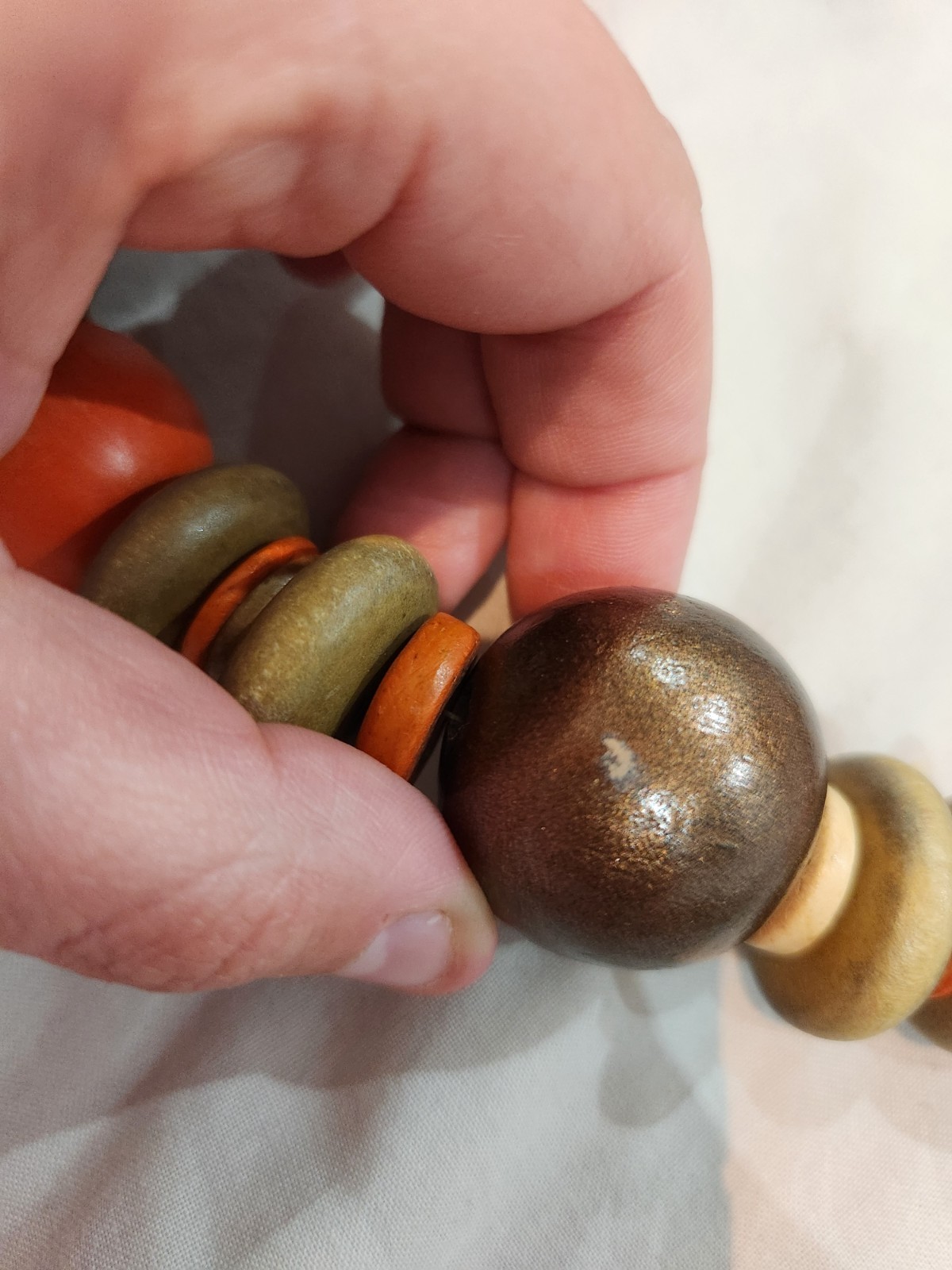 Boho Wooden Bead Statement Necklace Orange Brown Adjustable Cord Festival Style