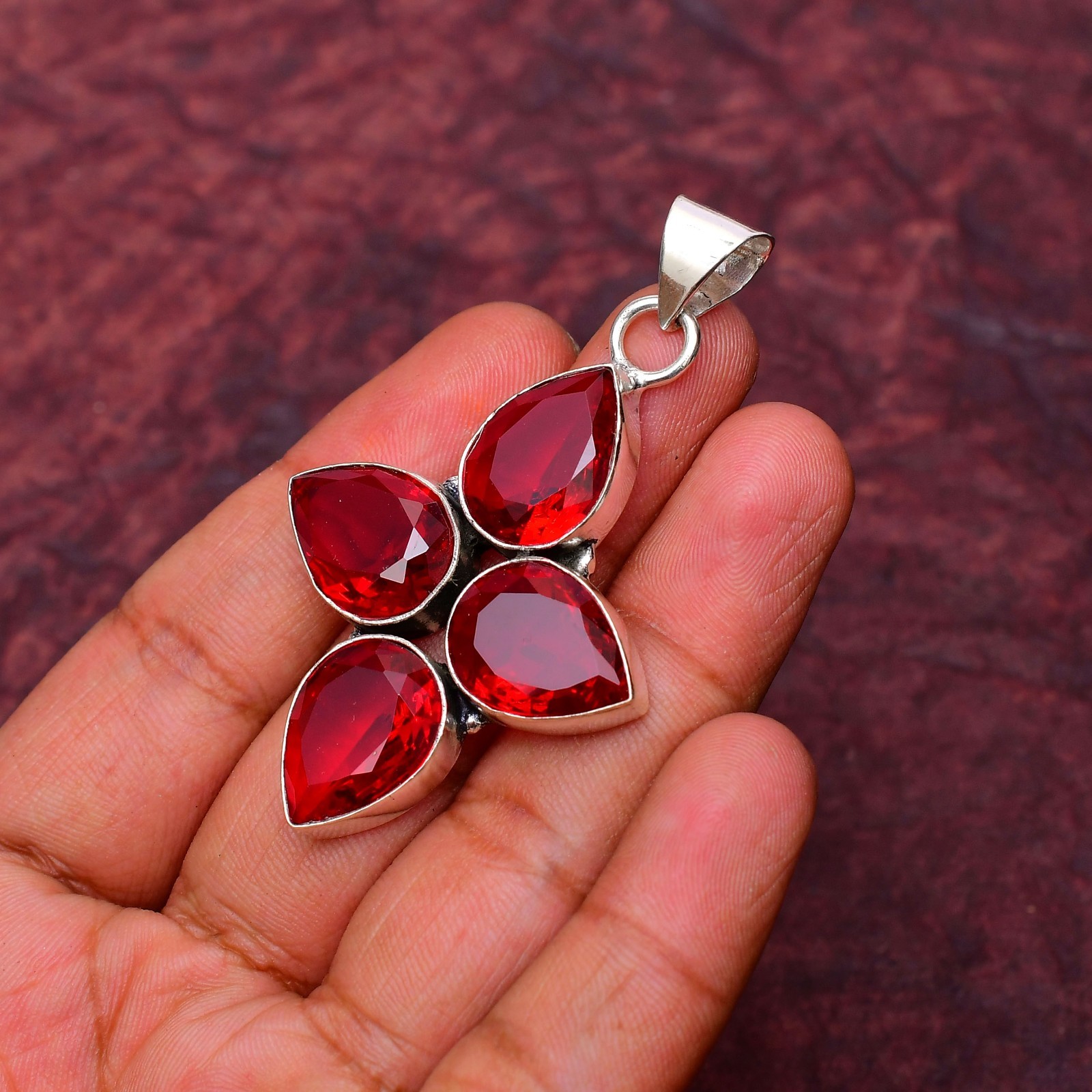 Garnet Gemstone 925 sterling silver Handmade jewelry Pendant 2.28″