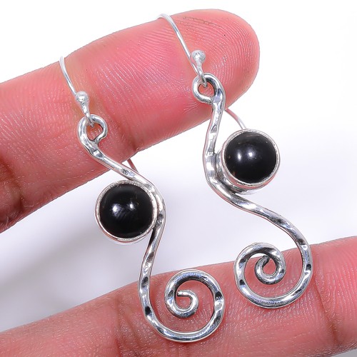 Copper Black Turquoise Silver Handmade Earring 1.95″ M1598