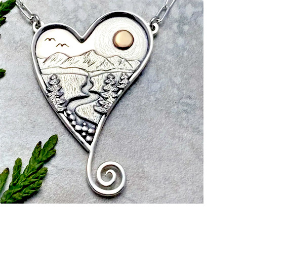 Large MOUNTAIN SUN FOREST RIVER NATURE Pendant 24″ 925 Sterling Silver Necklace