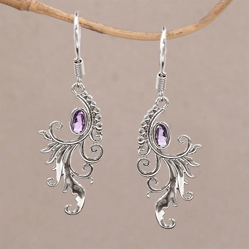 Women’s Retro Earrings Purple Artificial Crystal Phoenix Pendant Ear Hook