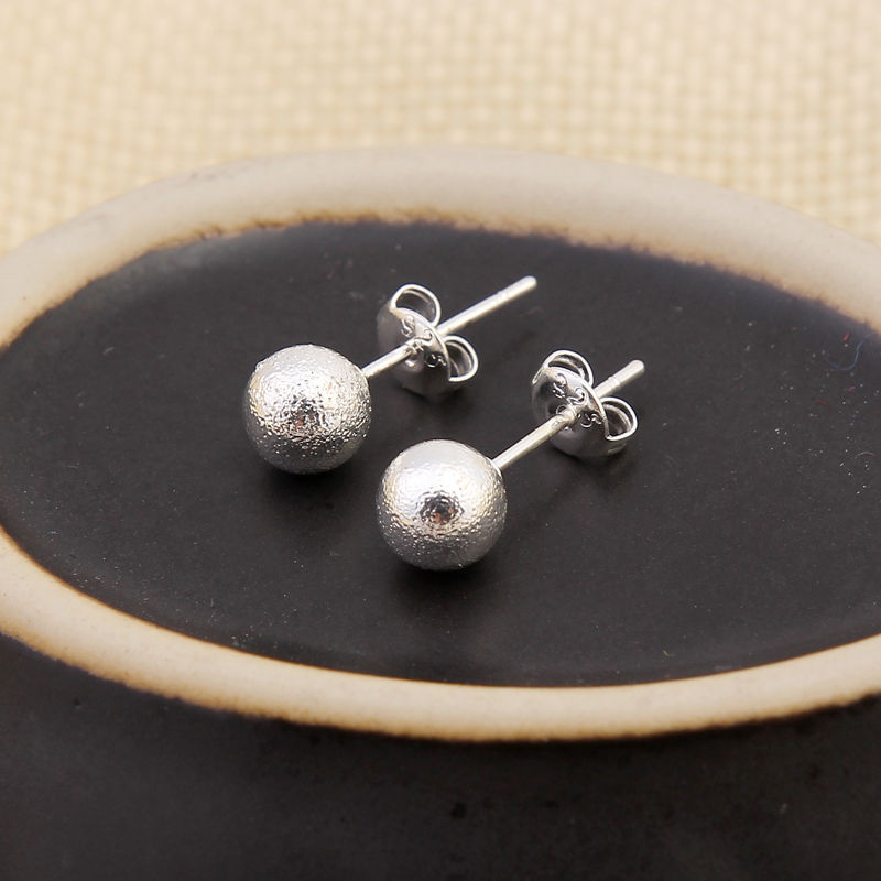Cute New Silver Plated Nicely Scrub Textured 5mm / 6mm Ball Stud Earrings