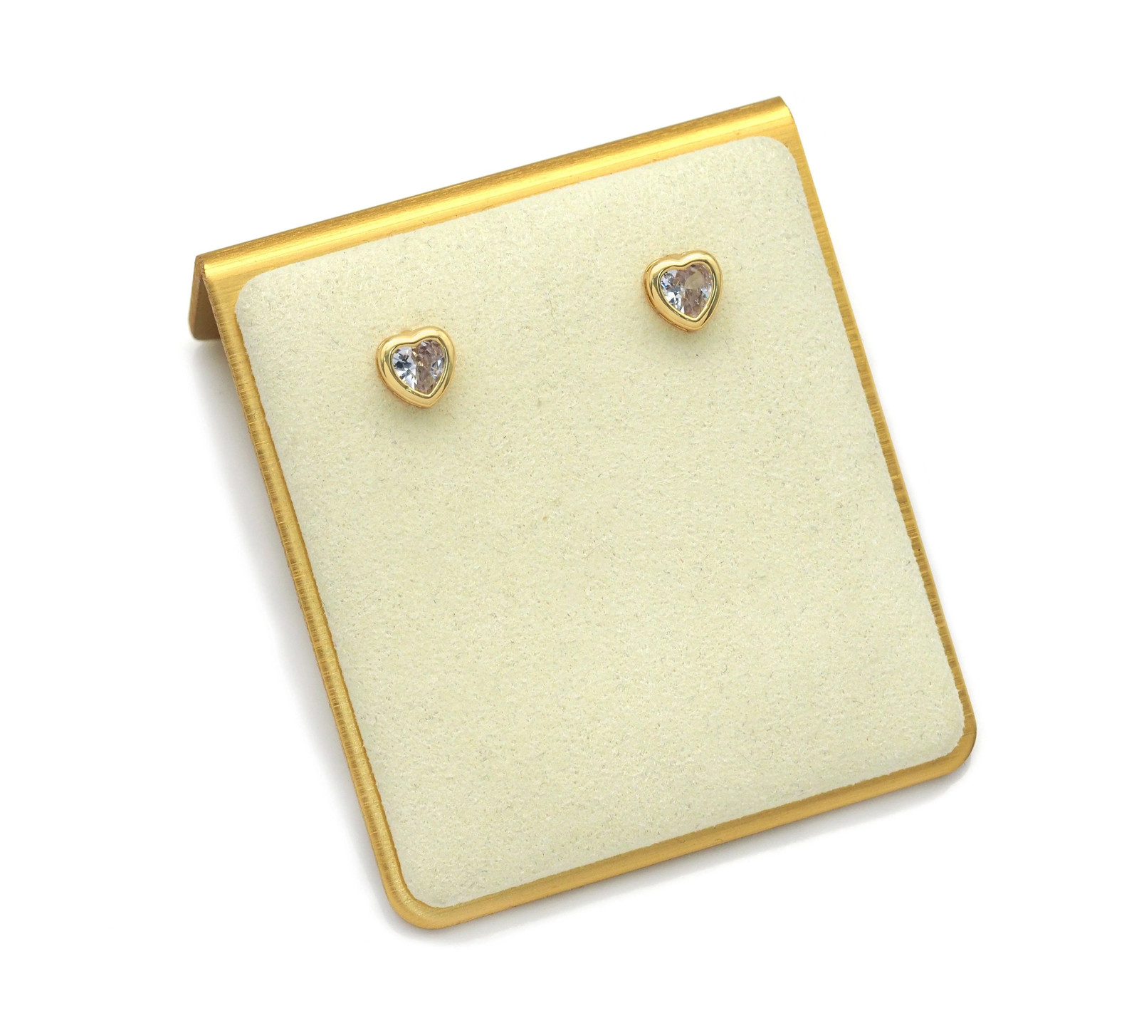CZ Gold Heart Stud Earrings, Sku#LD356