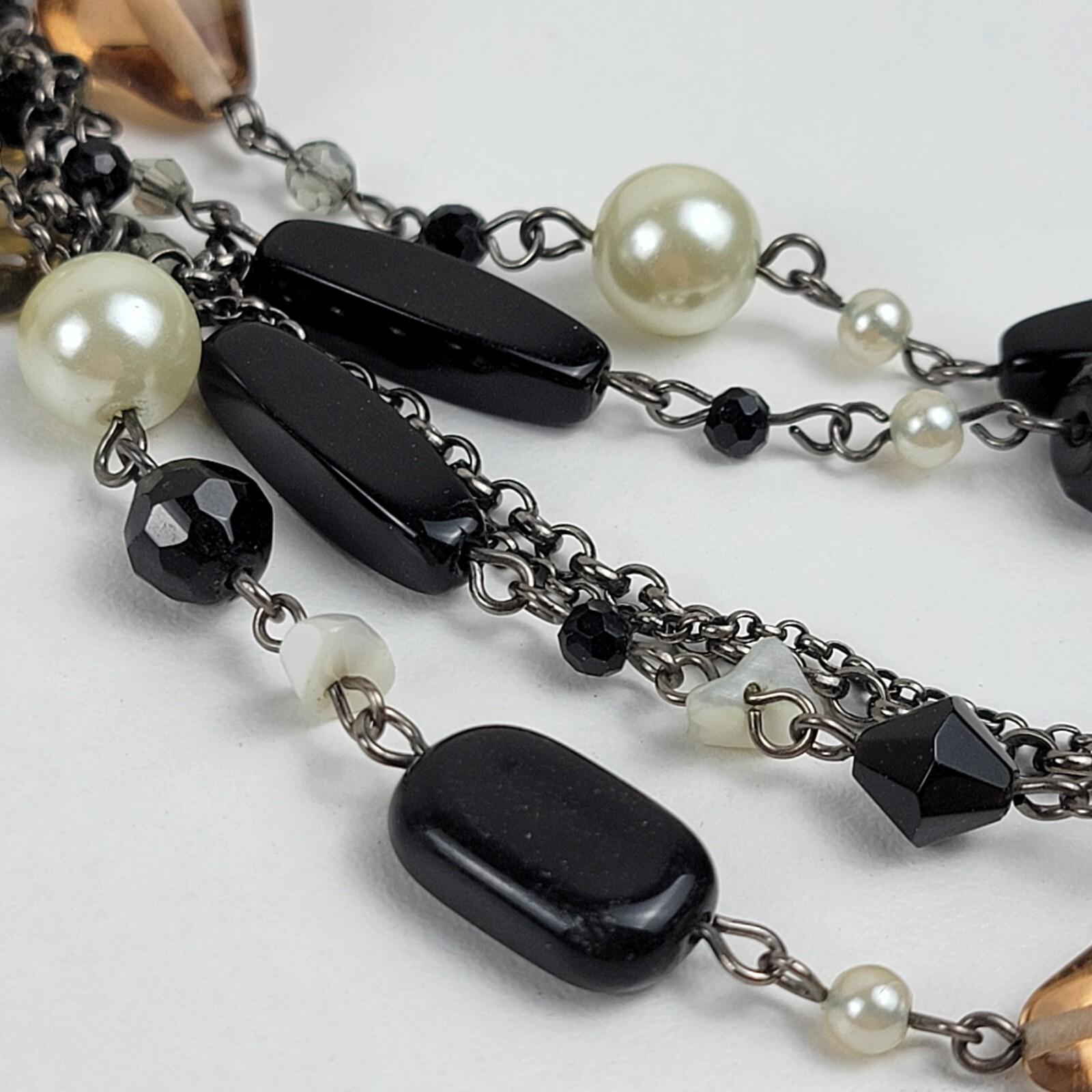 Lia Sophia Silver-Tone Multicolor Bead Charm Layered Necklace 5-Row 20.5 In