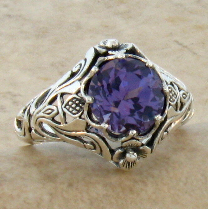 ART NOUVEAU STYLE 925 SILVER COLOR CHANGING SIMULATED ALEXANDRITE RING #326