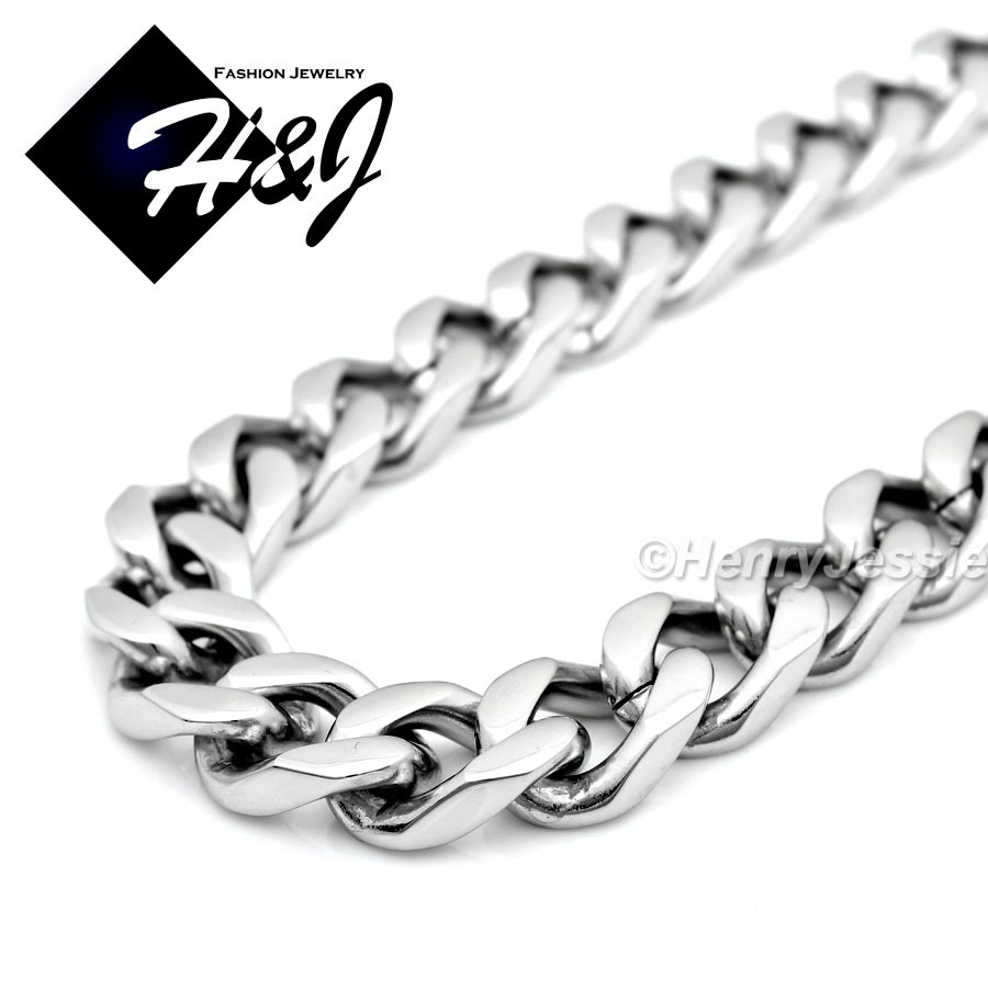 30″MEN Stainless Steel HEAVY 11x5mm Silver Cuban Curb Necklace Cross Pendant*BJ1