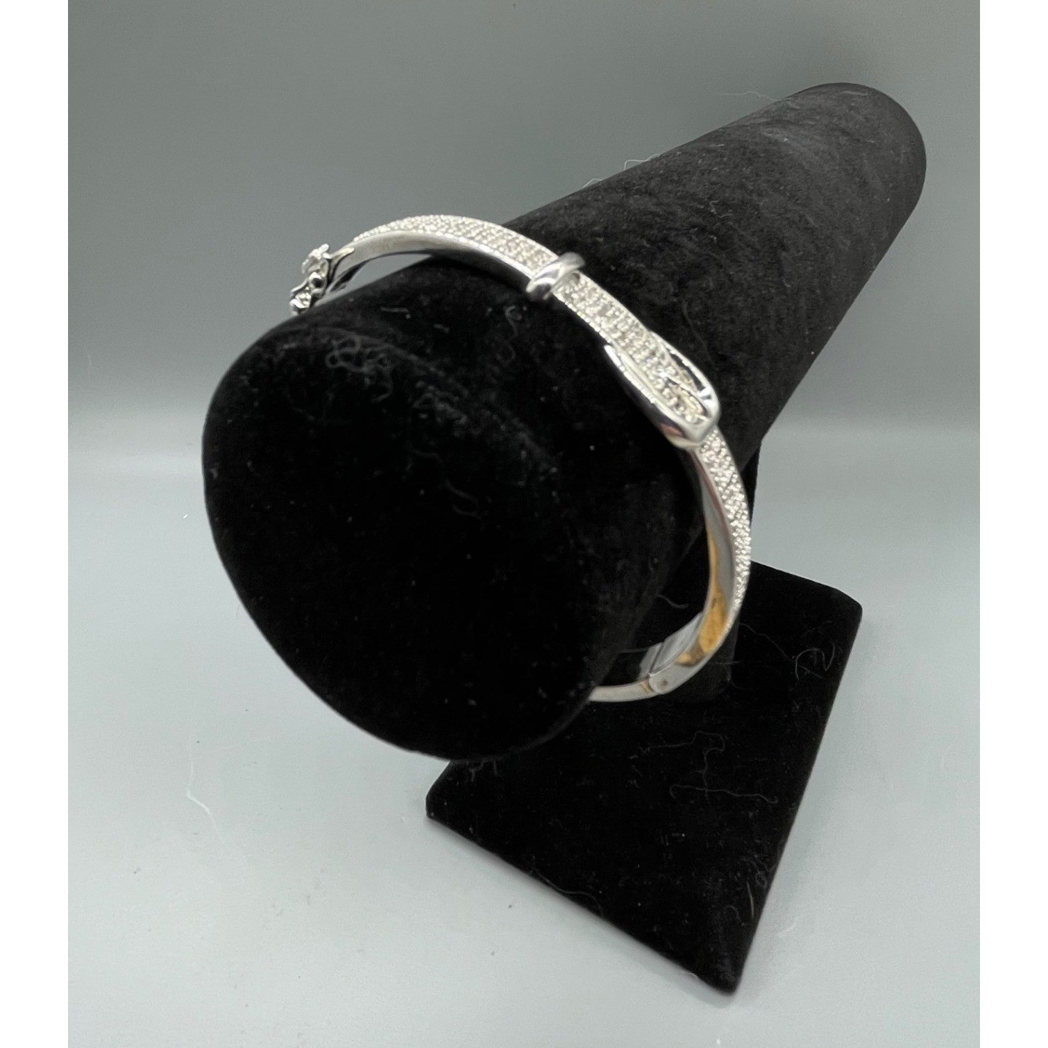 Silver Tone Pave Rhinestone Buckle Bangle Bracelet Hinged Belt Style 11a Mark