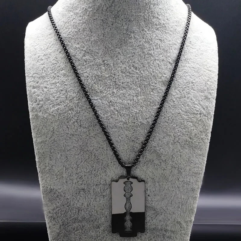 Punk Emo Goth Black Stainless Steel Razor Blade Pendant Chain Necklace – 20.5″