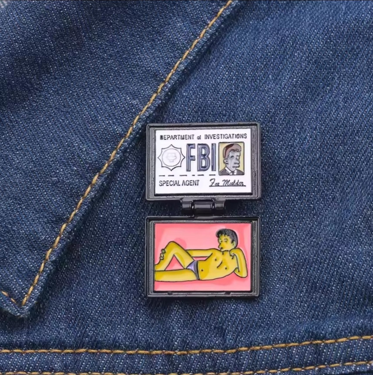 The Simpsons / X Files – Fox Mulder FBI Badge – Enamel Pin – Excellent Condition