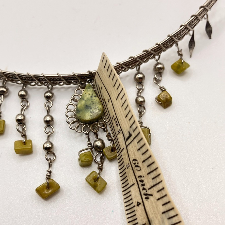 Semi precious stone choker silver tone metal 36cm Boho dangle bib necklace