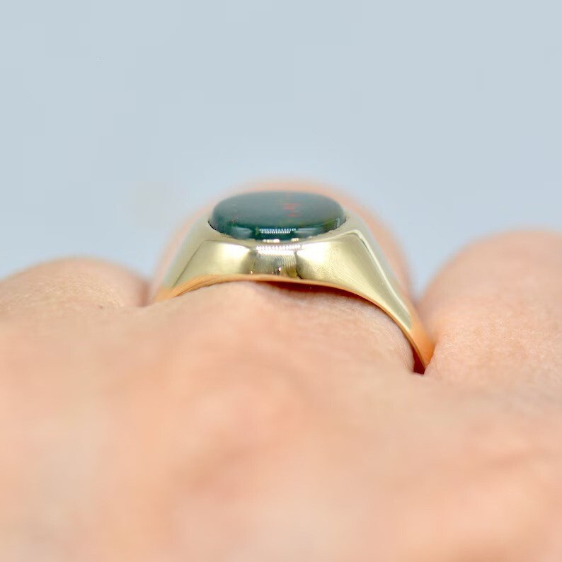 Gold Bloodstone Signet Ring Silver Men’s Ring Men’s Accessories Silver Jewelry