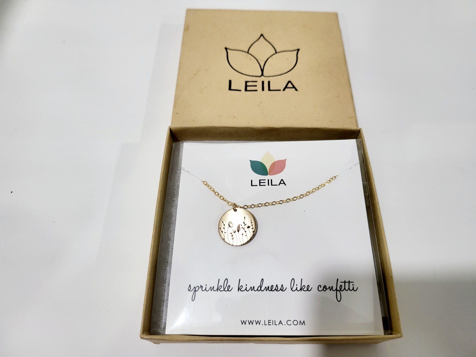 Leila Round Flower Design Necklace 14K GF Sterling Silver & Gold Plated