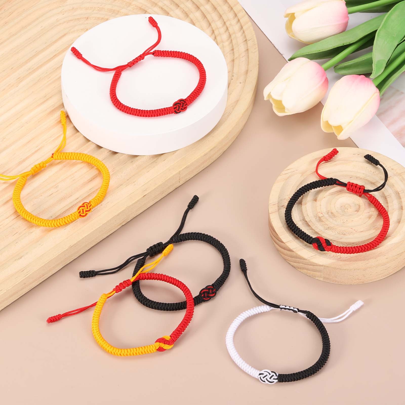 4pcs Red Black/White Black Knots Bracelets, Red/Black/BLack Red/Black White