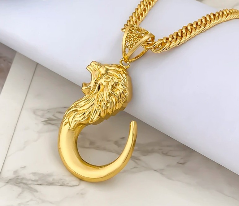 47cm African 18K gold plated Animal Lion Hook Pendant Necklace Earrings Set