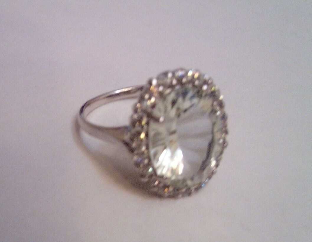 Green Amethyst and CZ Pave, Sterling Silver Ring