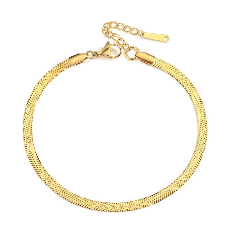 Woman 14k Gold Plated Herringbone Snake Chain Bangle Bracelet Anklet 4mm 9 in