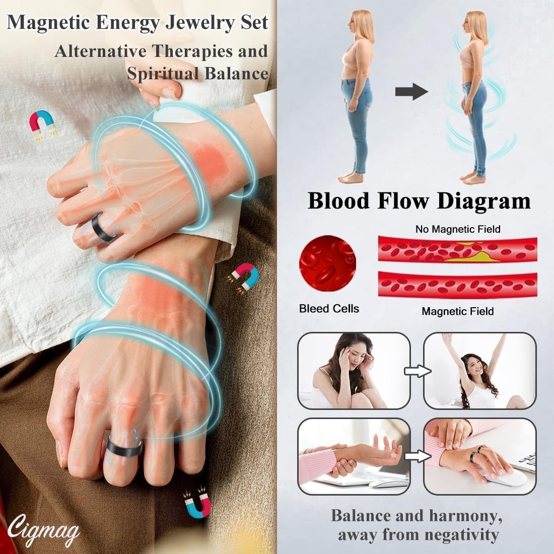 9X Magnetic Copper Rings Women Men Adjustable Solid Pure Copper Ring Arthritis