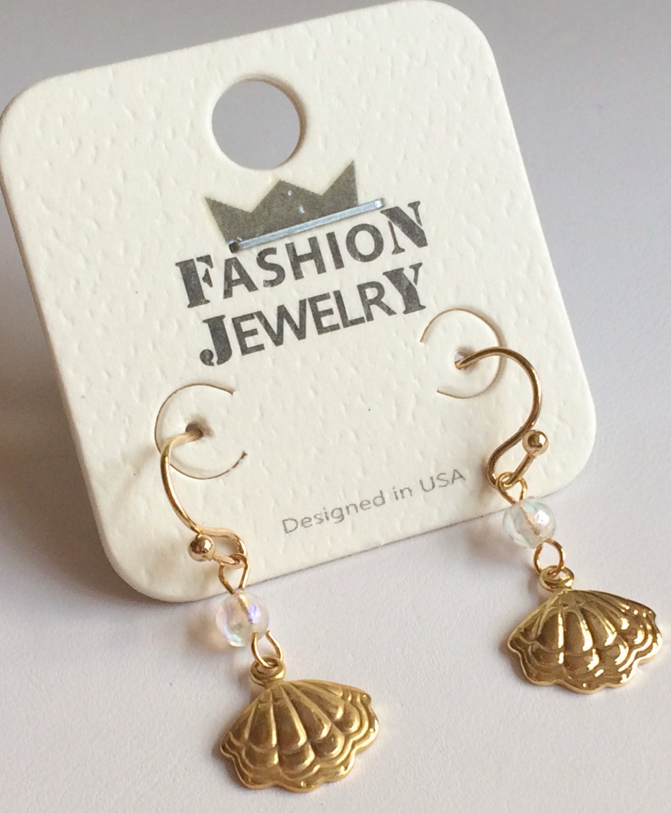 Scallop Shell Earrings Gold Plated Pearl Sea Life Island Beach Pierced Dainty